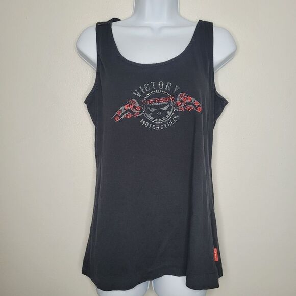 y2k Victory Motorcycle black red mcbling biker punk alt tank top size large - Picture 1 of 8